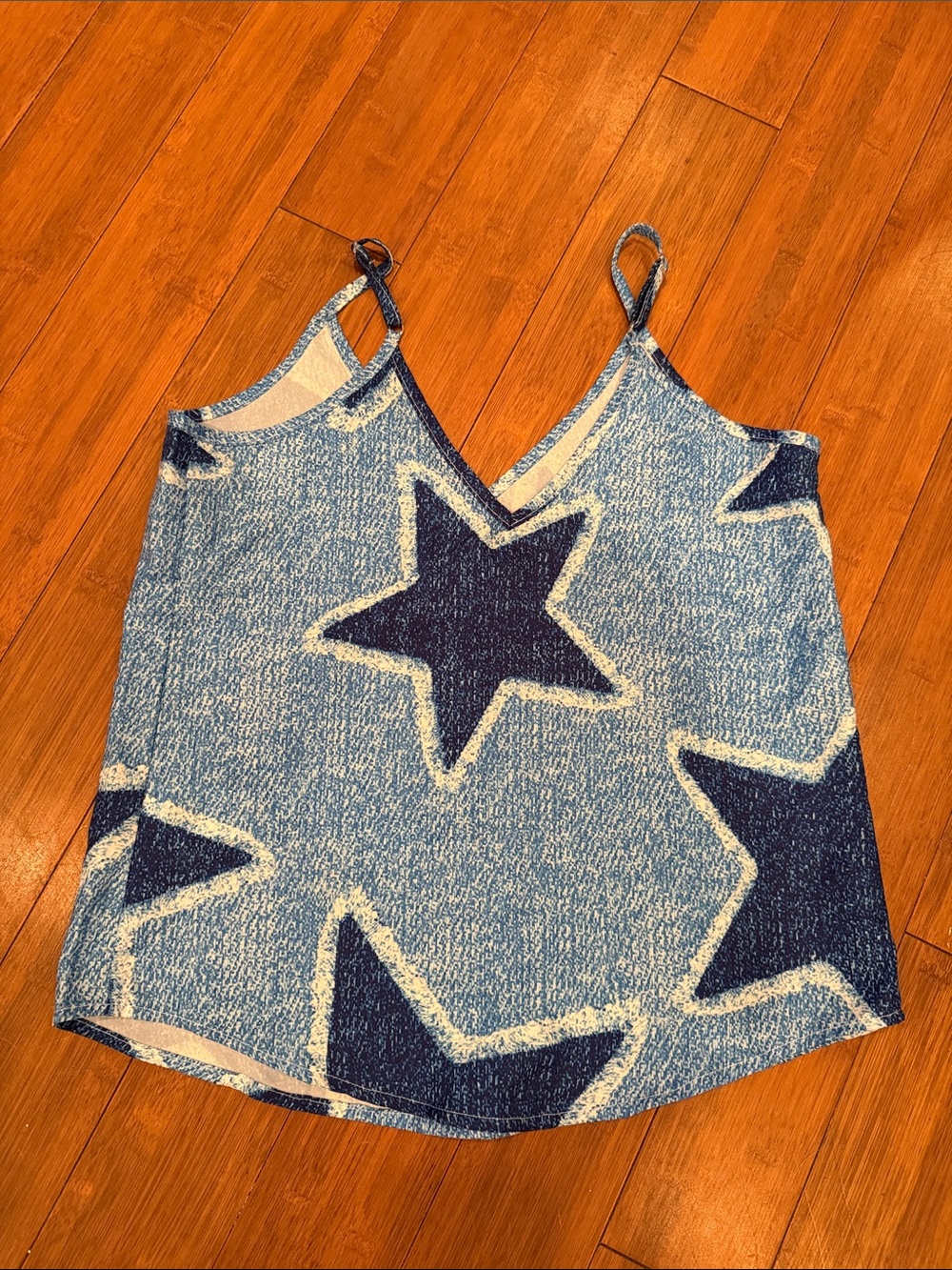 Blue Star Print V-Neck Cami Tank Top